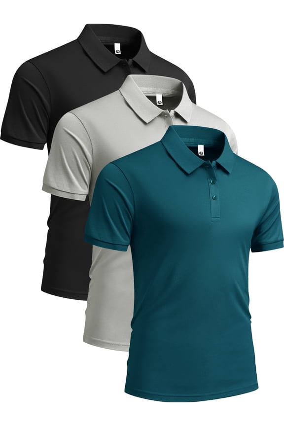 Mens Polo Shirt Short Sleeve Quick Dry Shirts Golf Polos Collared Work Shirts for Men,8808,Black+Grey+Blue,L