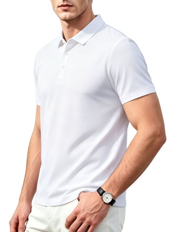 Moisture Wicking Polo Shirts for Men Slim-Fit Short Sleeve Business Golf Athletic Tops,White,2XL