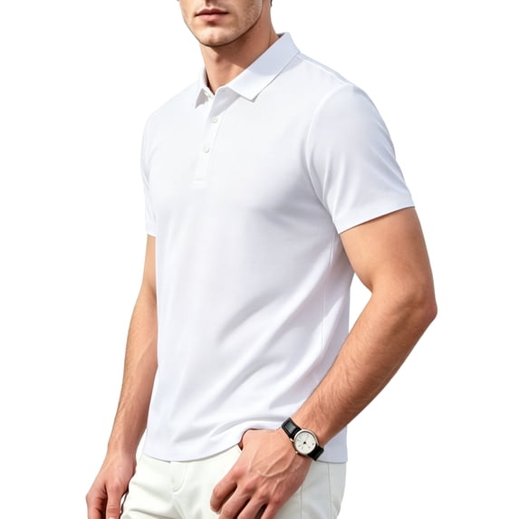 Cadmus Moisture Wicking Polo Shirts for Men Slim-Fit Short Sleeve Business Golf Athletic Tops,White,S