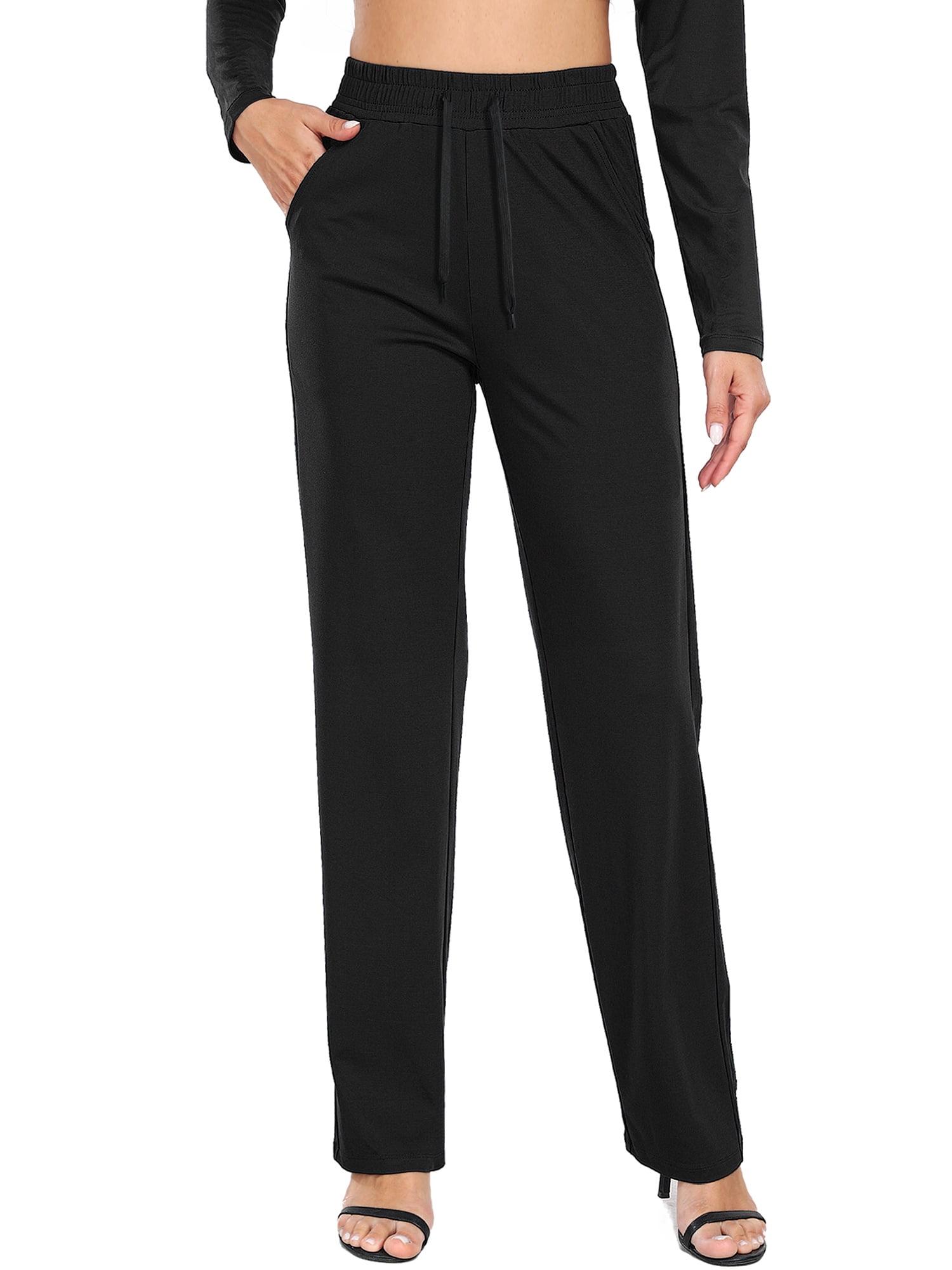 Summer B Fashion Pants For Women Drawstring Elastic High Waist Linen Pant Straight Wide Leg Cropped Trouser Yoga Pants Pockets Straight Pants Women Women-880945