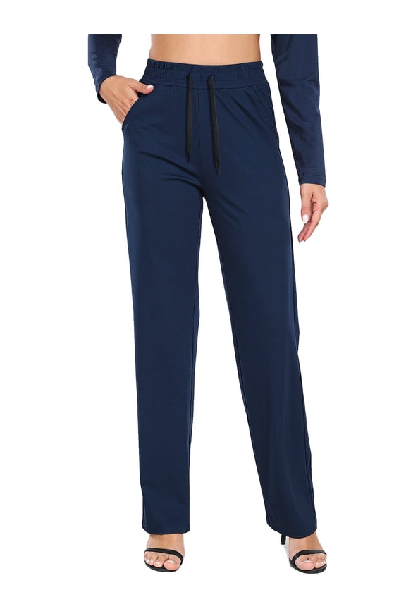 Womens High Waist Sweatpants for Women Drawstring Comfy Soft Athleisure Trouser Business Work Casual Pants with Pockets,Navy Blue,Large