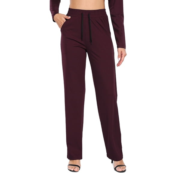 Cadmus Womens High Waist Sweatpants for Women Drawstring Comfy Soft Athleisure Trouser Business Work Casual Pants with Pockets,Wine Red,Medium