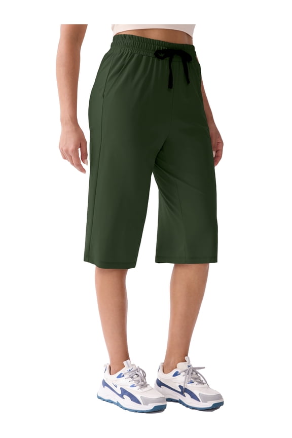 Women's 15'' Long Bermuda Shorts Below The Knee Capri Sweatpants Loose Comfy Athletic Shorts with Pockets,Olive Green,X-Large