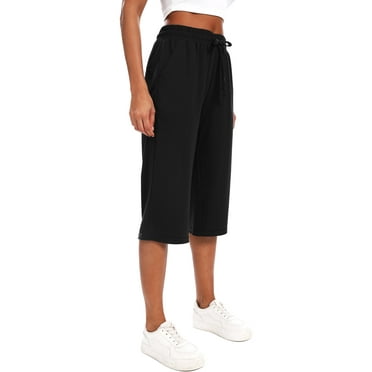 Cadmus Women's 15'' Long Bermuda Shorts Below The Knee Capri Sweatpants Loose Comfy Athletic Shorts with Pockets,Black,Large