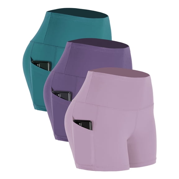 Cadmus Women's 3 Pack High Waist Athletic Shorts Yoga Spandex Gym Workout Shorts with Pockets,Thistle,lavender,Turquoise,XX-Large