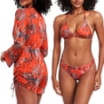 thumbnail image 1 of Cadmus Women's 3 Piece Swimsuits Tropical Print Bikini Set with Cover Up,010, X-Large, 1 of 7
