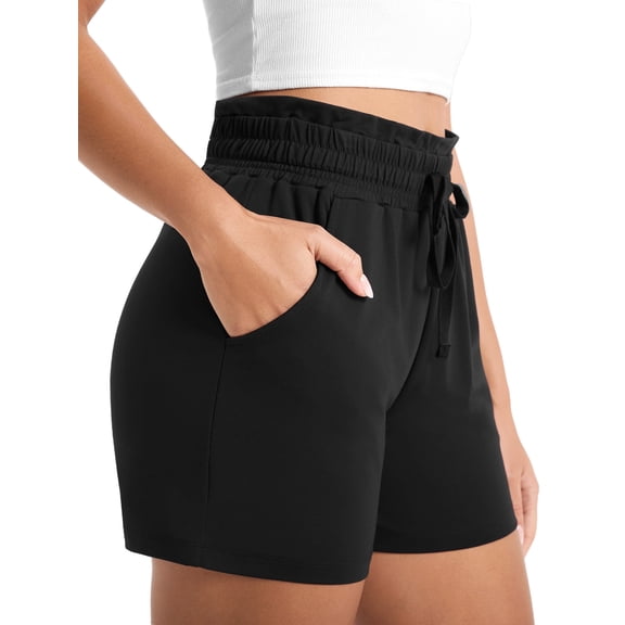 Cadmus Women's 4" Inseam Summer Performance Shorts Comfy Drawstring Running Athletic Shorts with Pockets,Black,Large