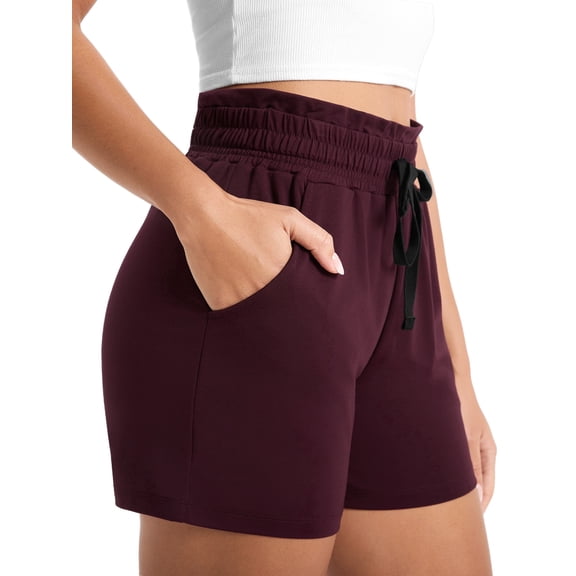 Cadmus Women's 4" Inseam Summer Performance Shorts Comfy Drawstring Running Athletic Shorts with Pockets,Wine Red,Large