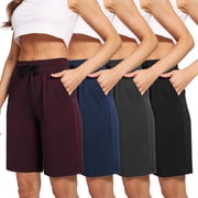 Cadmus Womens 9 Bermuda Shorts Casual Loose Comfy Drawstring Athletic Shorts with Pockets,4 Pack,Medium