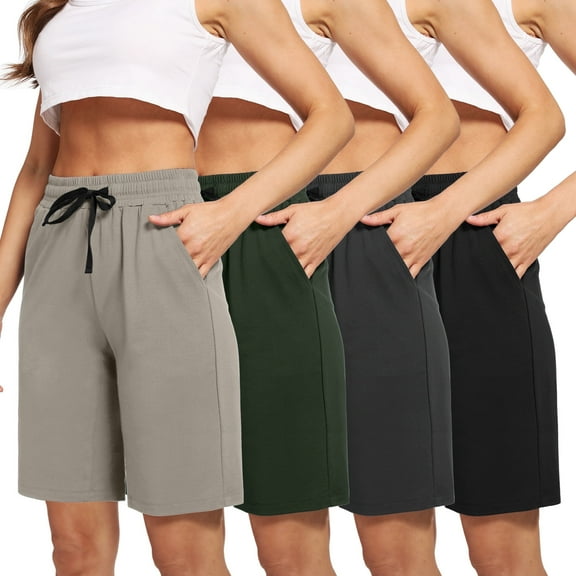 Cadmus Women's 9'' Bermuda Shorts Casual Loose Comfy Drawstring Athletic Shorts with Pockets,4 Pack,XX-Large