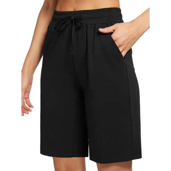 Cadmus Women's 9'' Bermuda Shorts Casual Loose Comfy Drawstring Athletic Shorts with Pockets,Black,X-Large