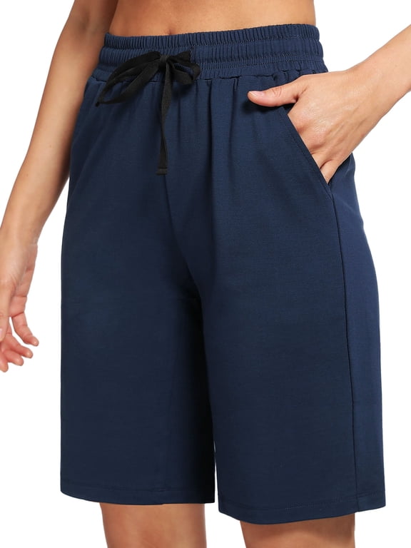 Women's 9'' Bermuda Shorts Casual Loose Comfy Drawstring Athletic Shorts with Pockets,Navy,Large