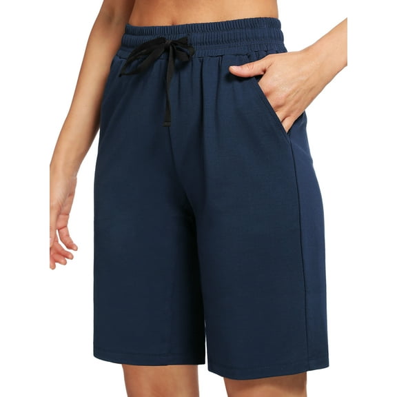 Cadmus Women's 9'' Bermuda Shorts Casual Loose Comfy Drawstring Athletic Shorts with Pockets,Navy,Small