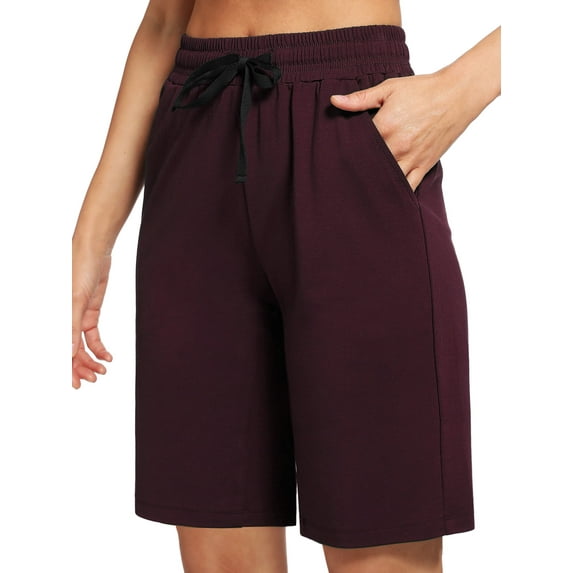 Cadmus Women's 9'' Bermuda Shorts Casual Loose Comfy Drawstring Athletic Shorts with Pockets,Wine Red,Small