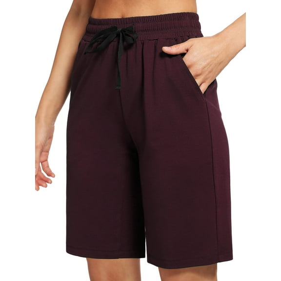 Cadmus Women's 9'' Bermuda Shorts Casual Loose Comfy Drawstring Athletic Shorts with Pockets,Wine Red,XX-Large