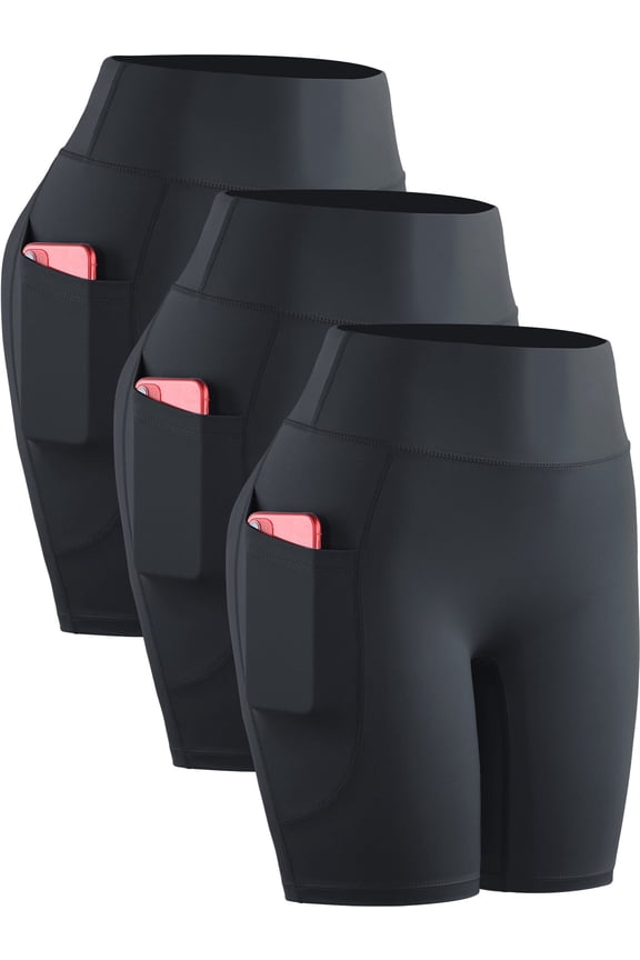 Women's No Front Seam Biker Shorts Naked Feeling 7.5'' High Waisted Yoga Workout Running Spandex Shorts with Deep Pocket,19,Black,Black,Black,2XL