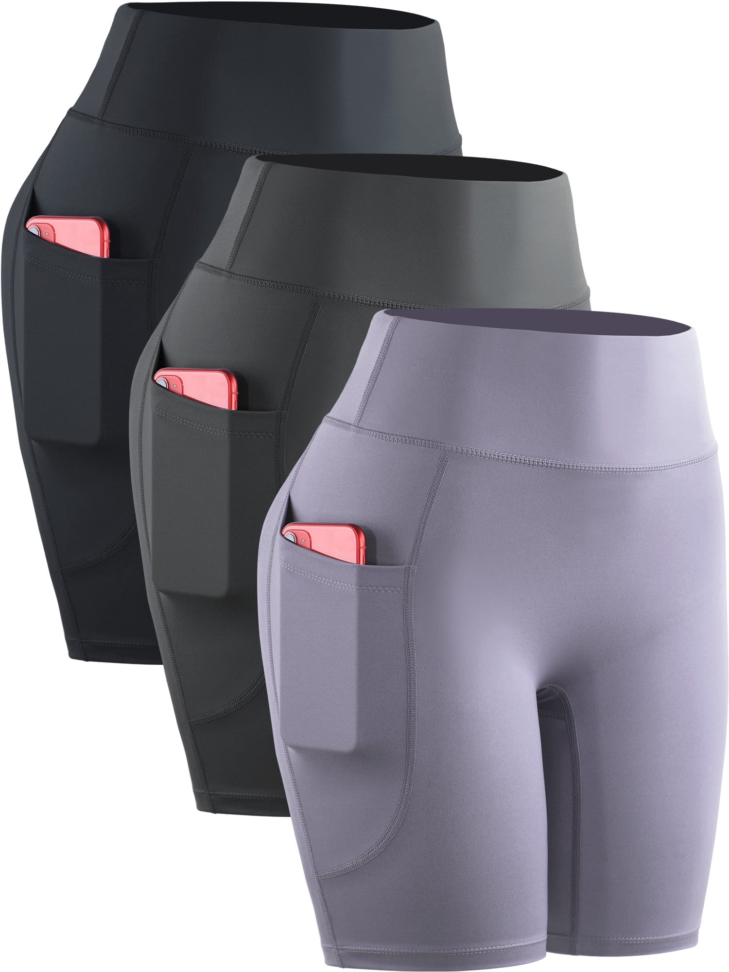 ALLNOWA High Waist Exercise Shorts For Women - 8" Yoga Running Fitness Shorts With Side Pockets, Blue, Medium - View #6