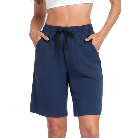 Cadmus Women's Casual Comfy 9" Bermuda Shorts Yoga Walking Running Drawstring Shorts with Pockets