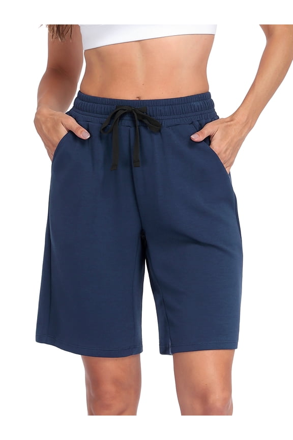 Women's Casual Comfy 9" Bermuda Shorts Yoga Walking Running Drawstring Shorts with Pockets