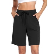 Cadmus Womens Casual Comfy 9" Bermuda Shorts Yoga Walking Running Drawstring Shorts with Pockets