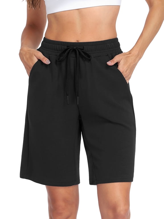 Women's Casual Comfy 9" Bermuda Shorts Yoga Walking Running Drawstring Shorts with Pockets