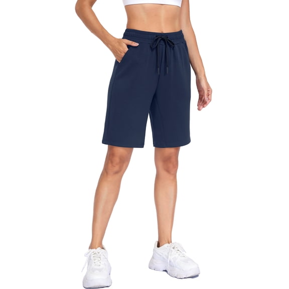 Cadmus Women's Casual Comfy 9" Bermuda Shorts Yoga Walking Running Drawstring Shorts with Pockets
