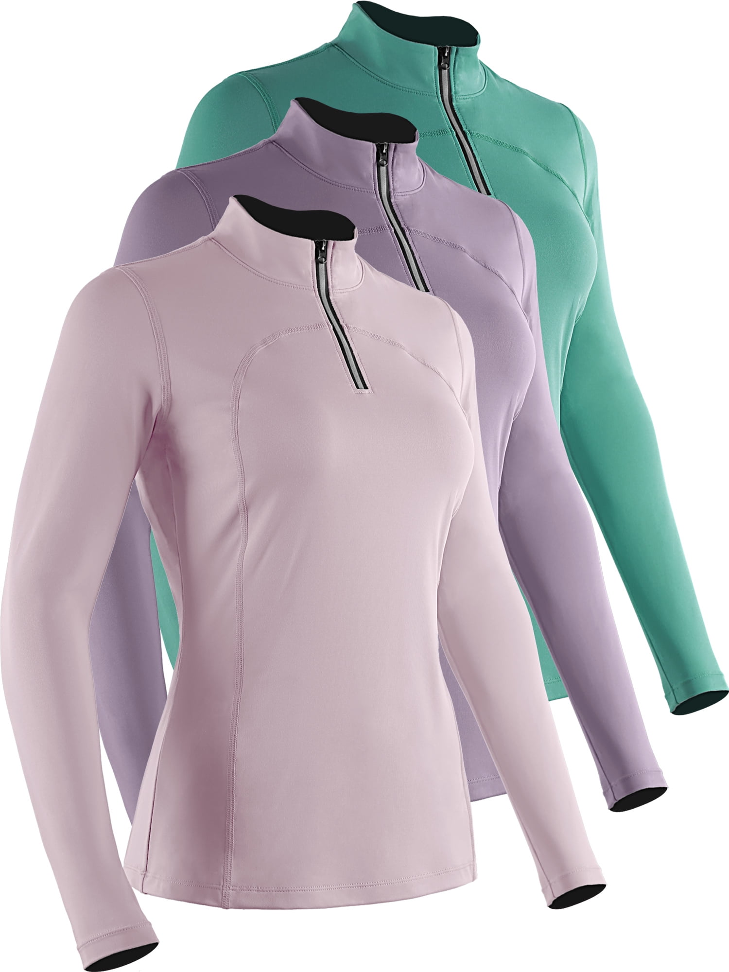 Cadmus Women's 3Pack Compression Long Sleeve Shirts 1/4 Zip Standup