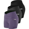 thumbnail image 1 of Cadmus Women's High Waist Tummy Control Yoga Shorts Spandex Compression Biker Shorts Side Pockets,3 Pack, 1 of 8