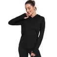 thumbnail image 1 of Cadmus Women's Workout Long Sleeve shirts Sun Protection Dry Fit Athletic Running Tops Hooded with Thumb Hole,Black,X-Large, 1 of 5