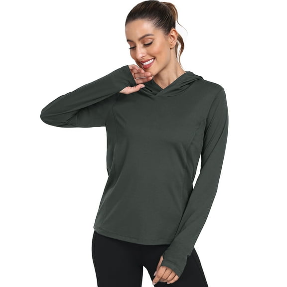 Cadmus Women's Workout Long Sleeve shirts Sun Protection Dry Fit Athletic Running Tops Hooded with Thumb Hole,Grey,X-Large