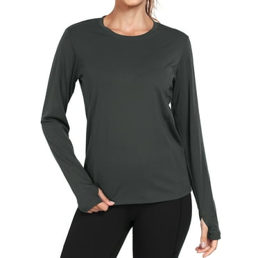 Cadmus Women's Quick Dry Long Sleeve Shirts Athletic Yoga Tops Casual Sun Protection Running Shirt with Thumb Hole,Grey,XX-Large