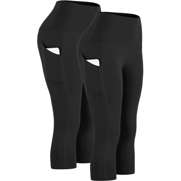 Cadmus Women's Slim-Leg Capri Leggings, High Waisted Workout Running Yoga Pants with Pockets 2 Pack, Black,Black, XL
