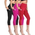 thumbnail image 1 of Cadmus Womens 3 Pack High Waist Tummy Control Capri Yoga Leggings with Pockets, Black & Rose Red & Red, 2XL, 1 of 5