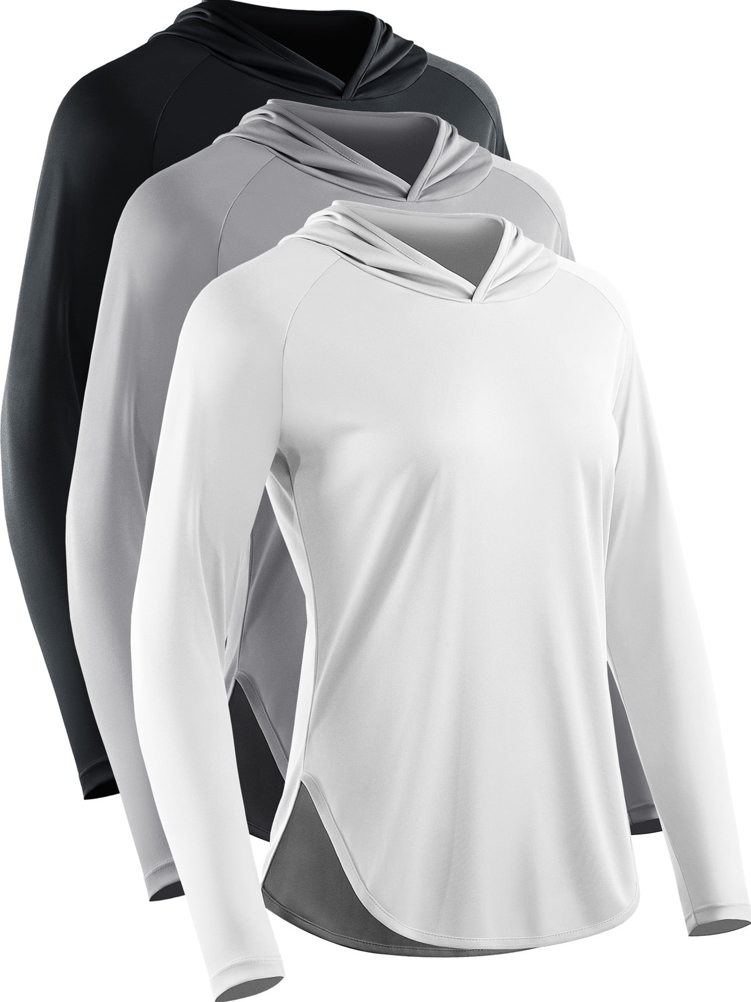 Cadmus Women's 3 Pack Workout Long Sleeve shirts UPF 50+ Sun Protection Dry Fit Running Shirts with Hoods