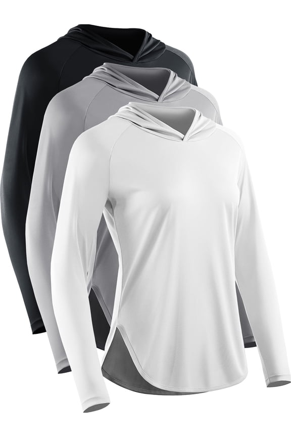Women's 3 Pack Workout Long Sleeve shirts UPF 50+ Sun Protection Dry Fit Running Shirts with Hoods