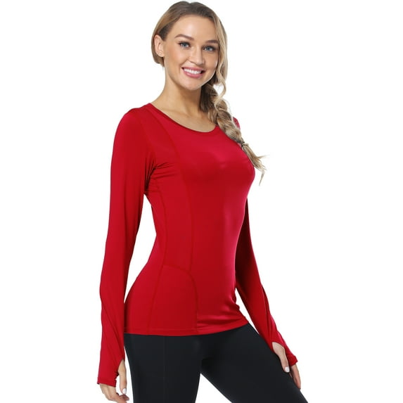 Cadmus Women's Workout Long Sleeve Shirts for Yoga Athletic Running Shirt Dry Fit 1-Pack T-Shirts, Red,Small