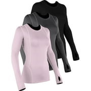 CADMUS Women's Workout Long Sleeve Shirts for Yoga Athletic Running Shirt Dry Fit 3-Pack T-Shirts,Black, Grey, Pink,X-Large
