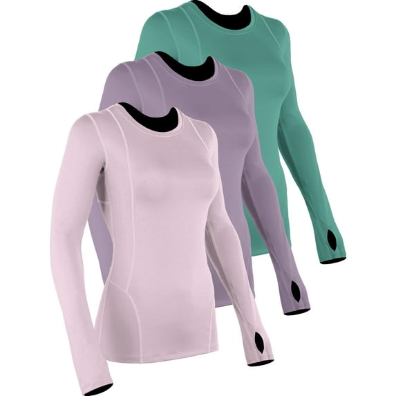 Cadmus Women's Workout Long Sleeve Shirts for Yoga Athletic Running Shirt Dry Fit 3-Pack T-Shirts,Light Pink, Purple, Dark Green,XX-Large