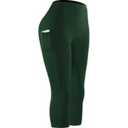 Cadmus Women's Workout Pant 20" High Waist Compression Leggings Capri for Yoga Running Deep Pockets, Dark Green, M