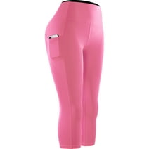 Cadmus Women's Workout Pant 20" High Waist Compression Leggings Capri for Yoga Running Deep Pockets, Pink, XL