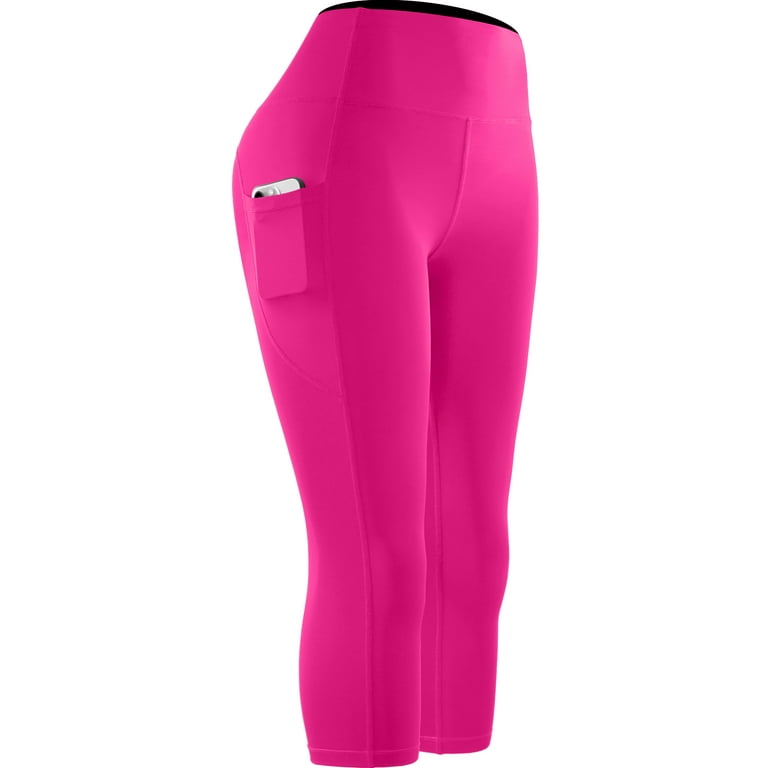 Cadmus Women's Workout Pant 20 High Waist Compression Leggings Capri for  Yoga Running Deep Pockets, Rose Red, L 