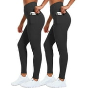 CADMUS Womens 2-Pack High Waist Leggings, Tummy Control Ankle Yoga Running Workout Pants with Pockets,#38, Black+ Black, XL