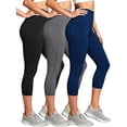 thumbnail image 1 of Cadmus Womens 3 Pack High Waist Tummy Control Capri Yoga Leggings with Pockets, Black/Grey/Navy Blue, 2XL, 1 of 5