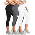 thumbnail image 1 of Cadmus Womens 3 Pack High Waist Tummy Control Capri Yoga Leggings with Pockets,Black/Grey/White, L, 1 of 5