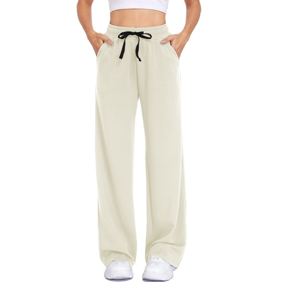Cadmus Womens 30" High Waist Wide Leg Sweatpants Drapey Soft Casual Drawstring Workout Pants with Pockets