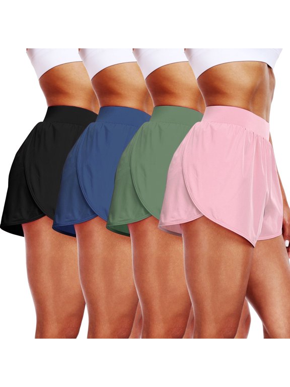 Womens Athletic Running Shorts Lightweight High Split Comfy Liner for Gym Workout Track,4 Pack