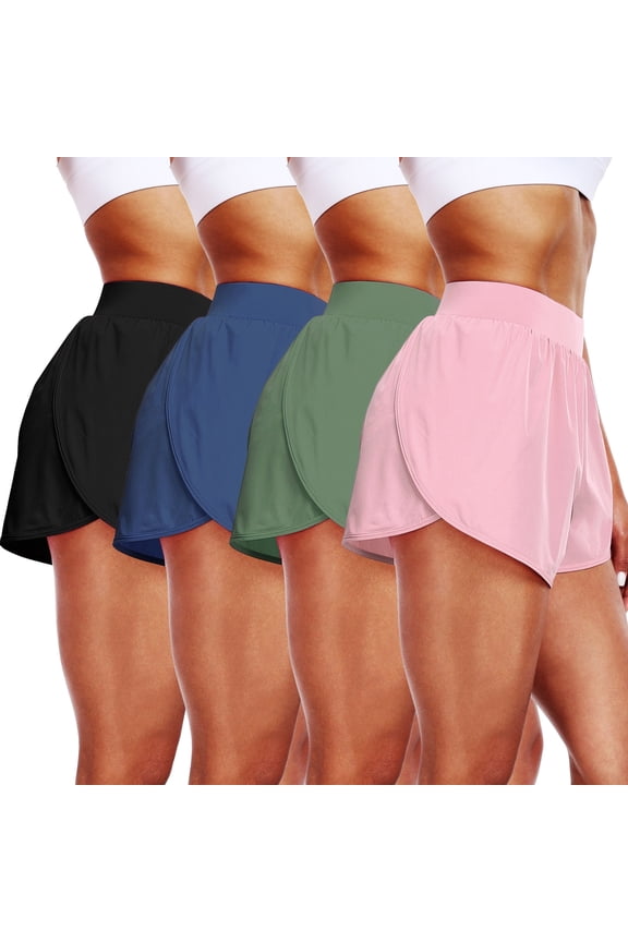 Womens Athletic Running Shorts Lightweight High Split Comfy Liner for Gym Workout Track,4 Pack