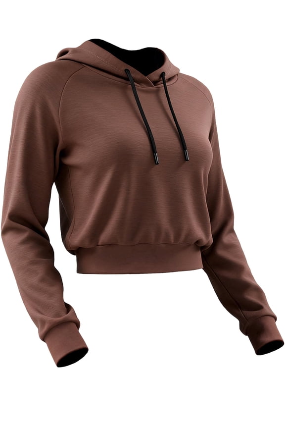 Womens Comfy Cropped Hoodie Long Sleeve Drawstring Hooded Sweatshirt Basic Workout Casual Pullover