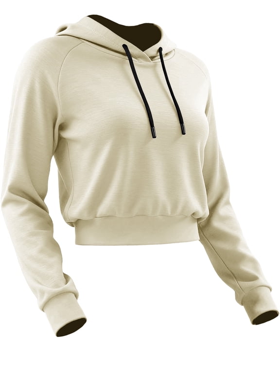 Womens Comfy Cropped Hoodie Long Sleeve Drawstring Hooded Sweatshirt Basic Workout Casual Pullover