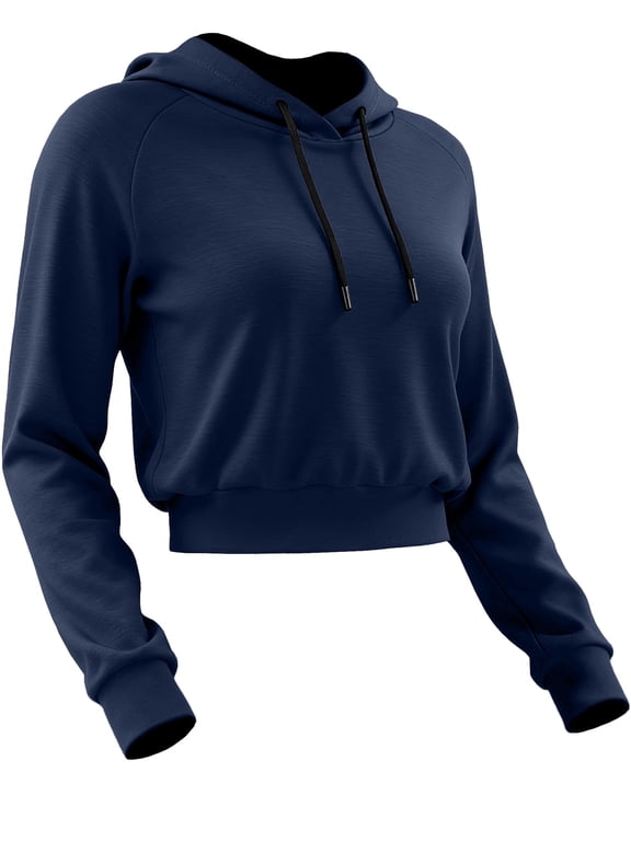 Womens Comfy Cropped Hoodie Long Sleeve Drawstring Hooded Sweatshirt Basic Workout Casual Pullover